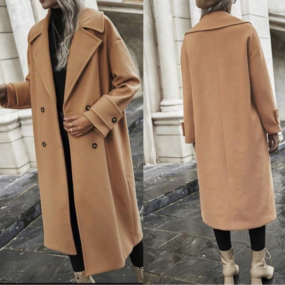 Classic double breasted Wide Collar Jacket Coat - Picture 2 of 3